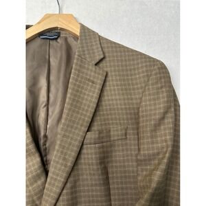 Tommy Hilfiger Mens Brown Plaid Wool Blazer Sport Coat Size 44L